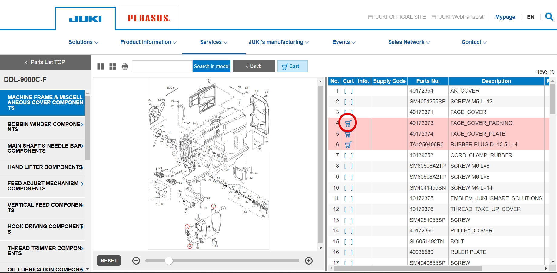 JUKI's Optional Parts : You can now add your desired parts to the cart ...