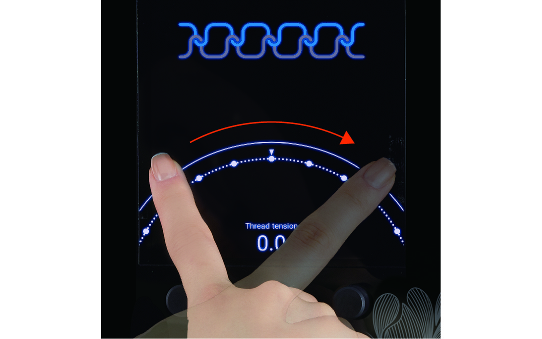 Adjust the thread tension by sliding your finger over the scale in the touch panel.