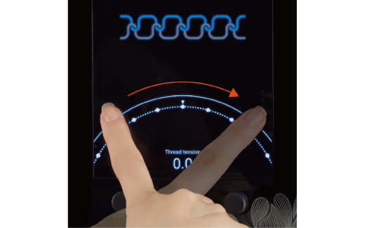 Adjust the thread tension by sliding your finger over the scale in the touch panel.