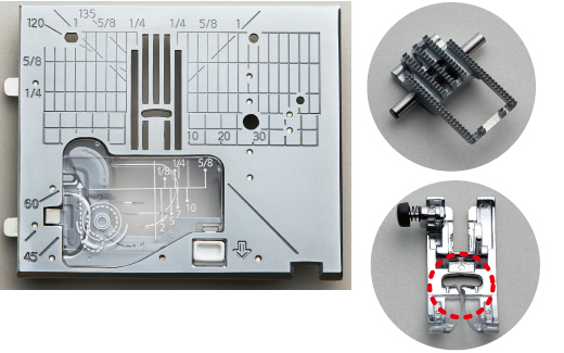 ・Standard throat plate ・Standard feed dog ・Standard presser foot (A)