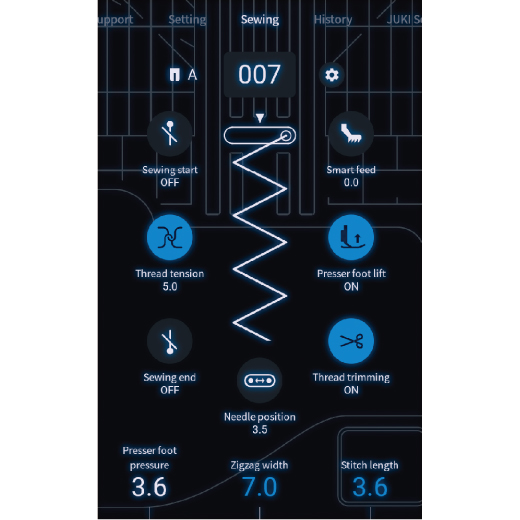 The settings that differ from the defaults are highlighted in blue.