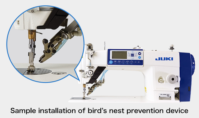 Bird’s nest prevention device for 1-needle lockstitch sewing machine with automatic thread trimmer