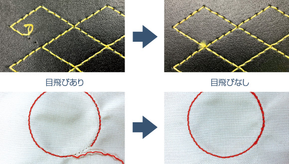 1針目から安定した糸絡みを実現 - 縫い始め目飛び防止機能（e-stitch）